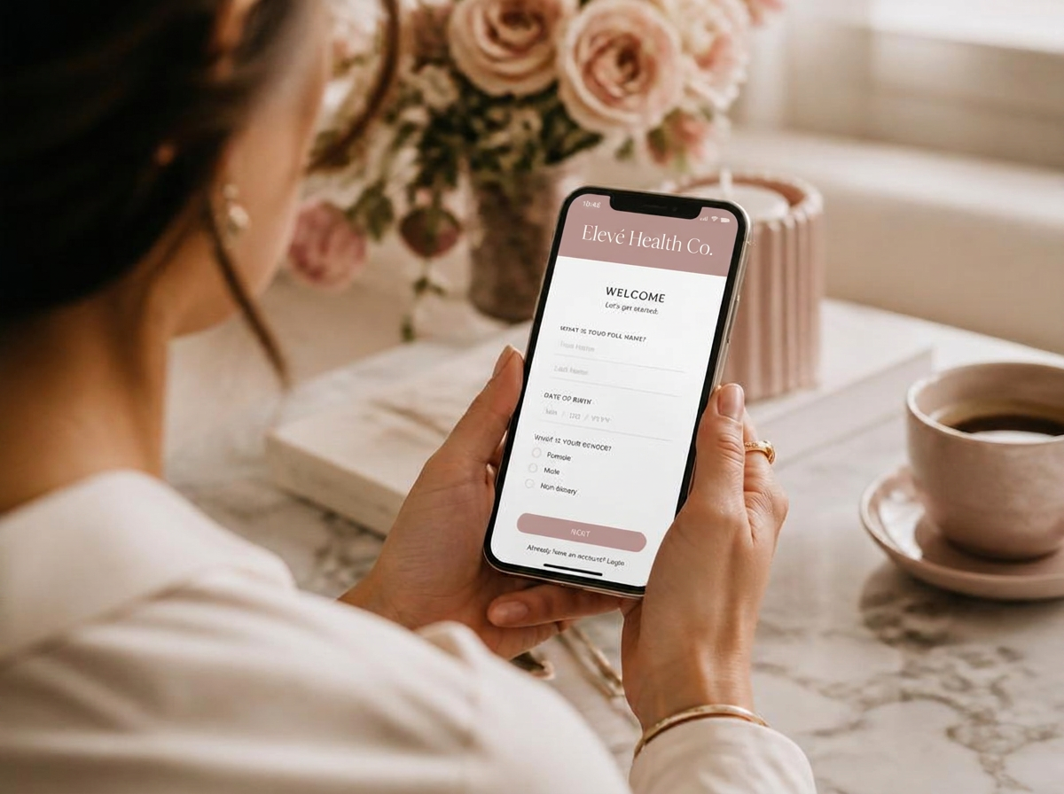 Patient completing an Elevé Health Co. inquiry form on a smartphone